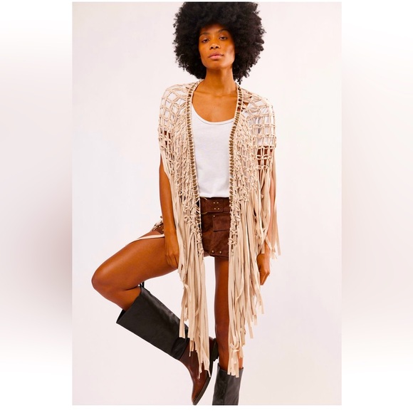 Free People Sunrise FABULOUS Fringe Faux-Suede Shawl - Picture 2 of 14